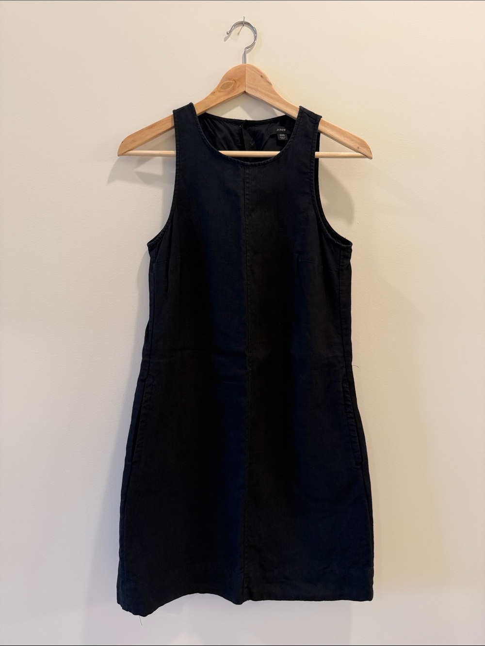 J.Crew Classic Black Linen Sleeveless Shift Dress with Pockets